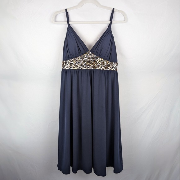 AGB Dress Navy Blue Cocktail Party Sleeveless Embellished Size 10 Gothic Glam - Picture 1 of 8